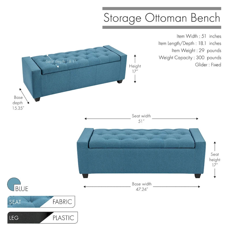 Fabric Upholstered Flip Top Storage Ottoman Bench
