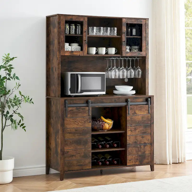 Farmhouse Wine Cabinet Kitchen Buffet with Wine Rack