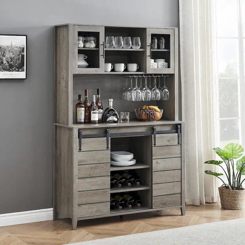 Farmhouse Wine Cabinet Kitchen Buffet with Wine Rack