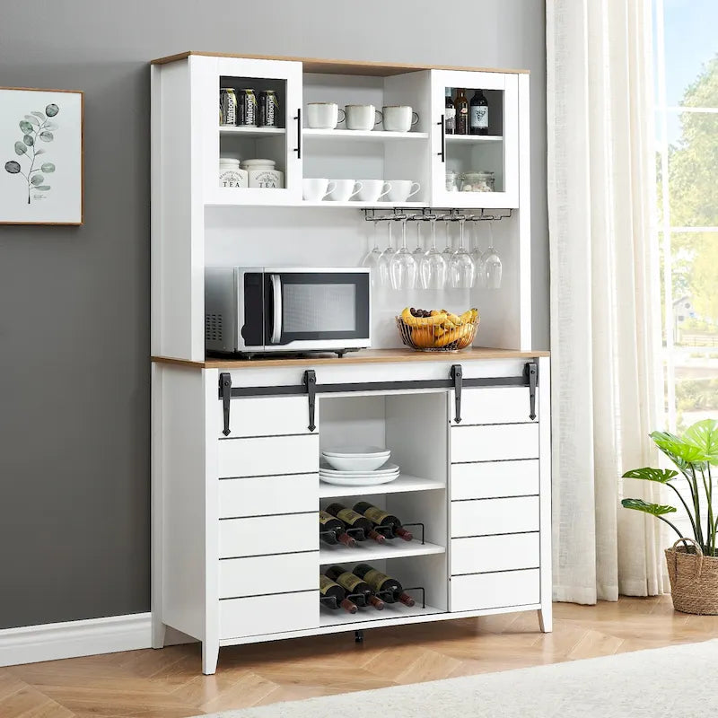 Farmhouse Wine Cabinet Kitchen Buffet with Wine Rack