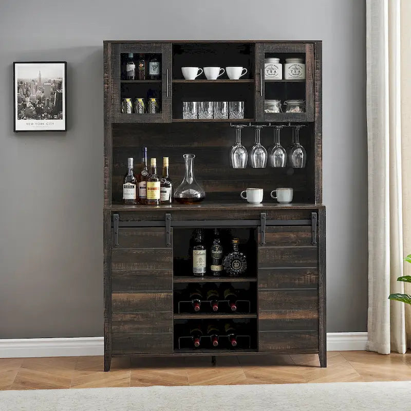 Farmhouse Wine Cabinet Kitchen Buffet with Wine Rack
