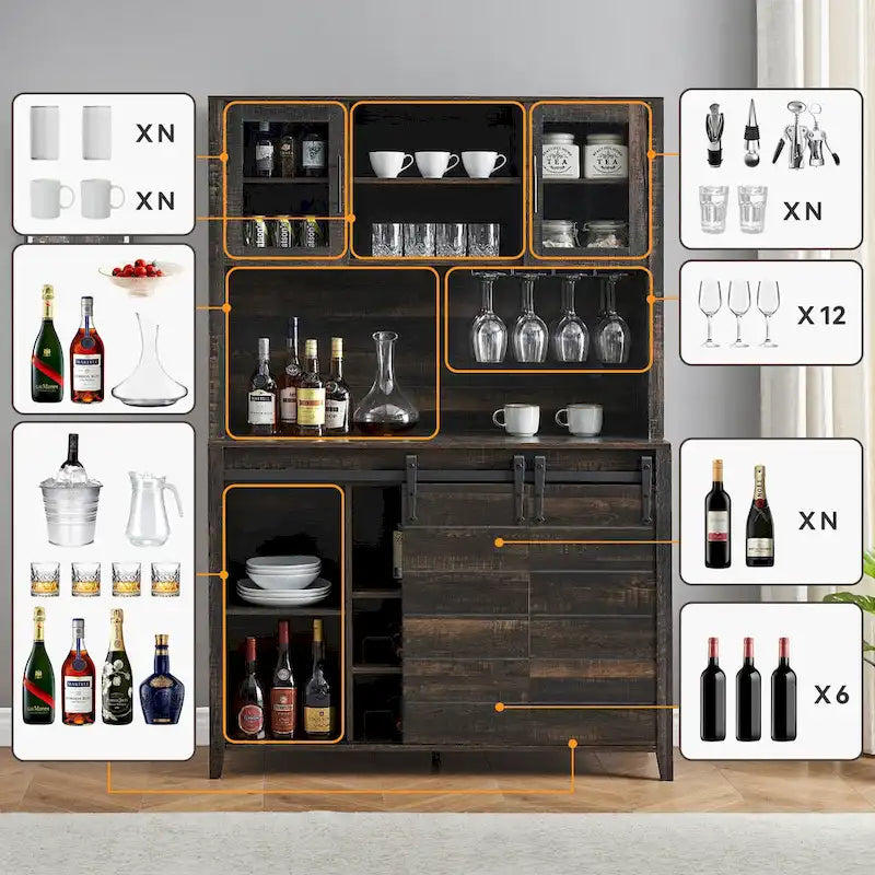 Farmhouse Wine Cabinet Kitchen Buffet with Wine Rack