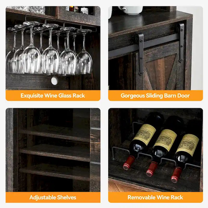 Farmhouse Wine Cabinet Kitchen Buffet with Wine Rack