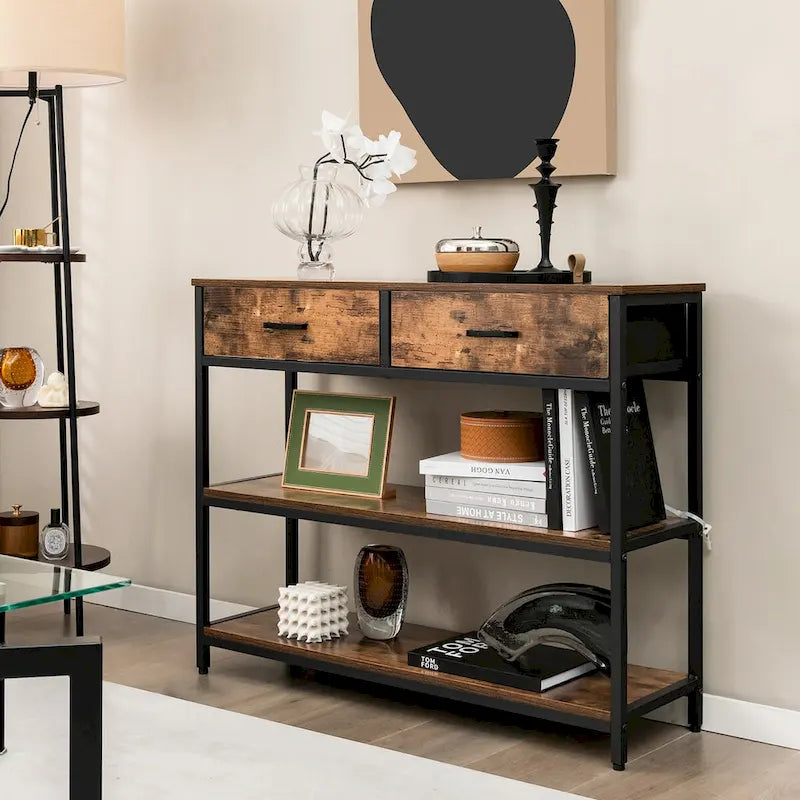 Console Entryway Table Sofa Side Table with Folding Fabric