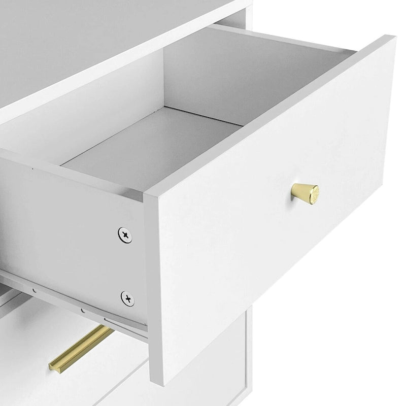 7-Drawer White Chest of Drawers with Gold Handles and Legs