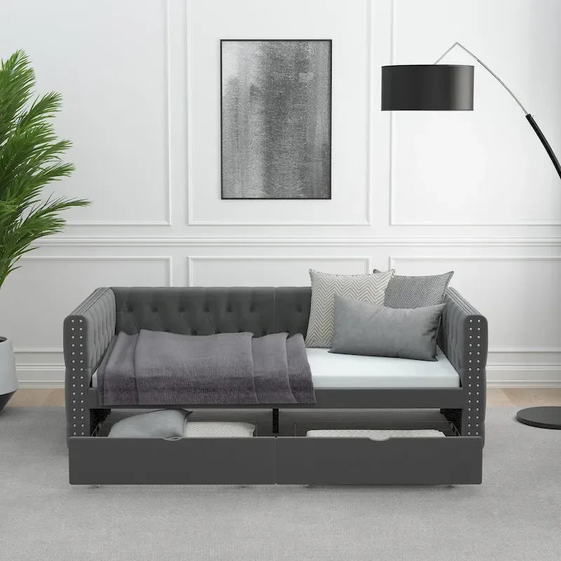 Twin Size Tufted Velvet Daybed with Drawers