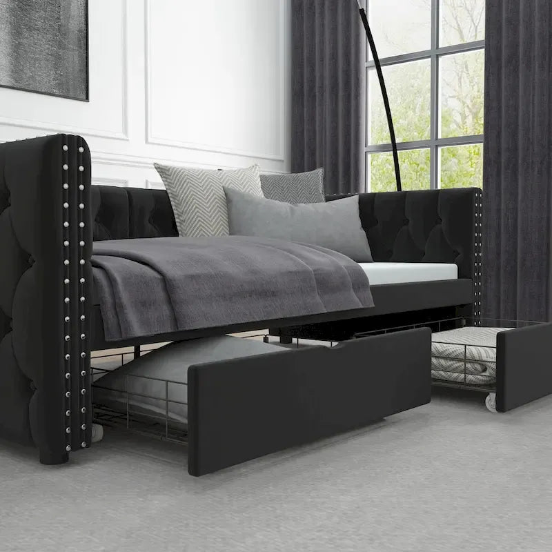 Twin Size Tufted Velvet Daybed with Drawers
