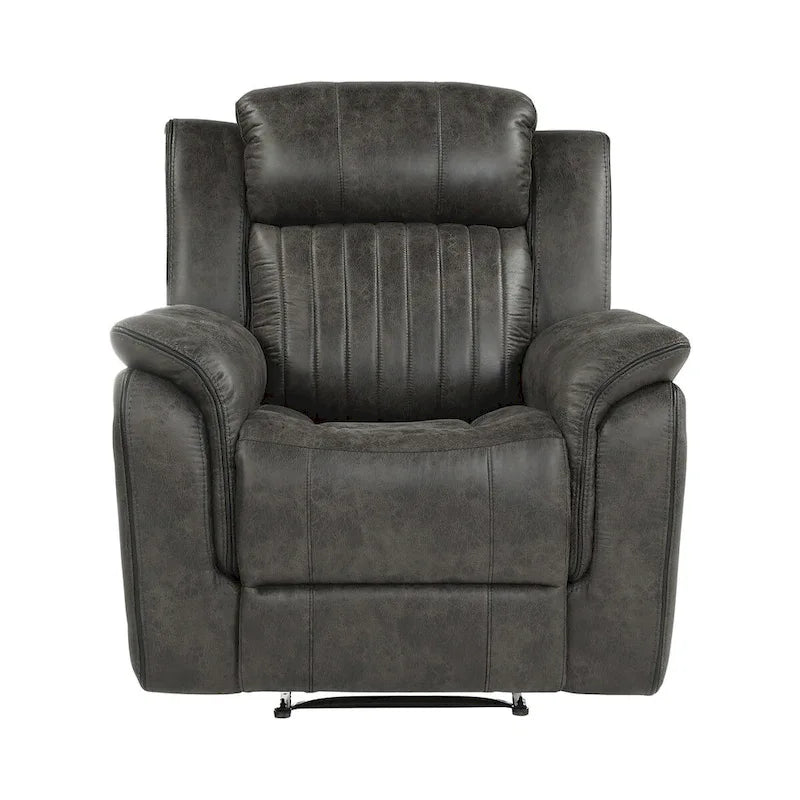 38 Inch Manual Recliner Chair, Tab Pull, Brownish Gray Microfiber