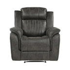 38 Inch Manual Recliner Chair, Tab Pull, Brownish Gray Microfiber