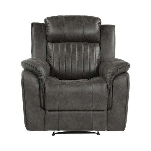 38 Inch Manual Recliner Chair, Tab Pull, Brownish Gray Microfiber