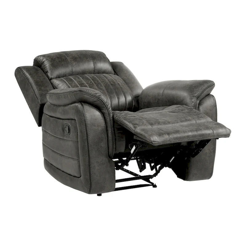 38 Inch Manual Recliner Chair, Tab Pull, Brownish Gray Microfiber