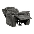 38 Inch Manual Recliner Chair, Tab Pull, Brownish Gray Microfiber