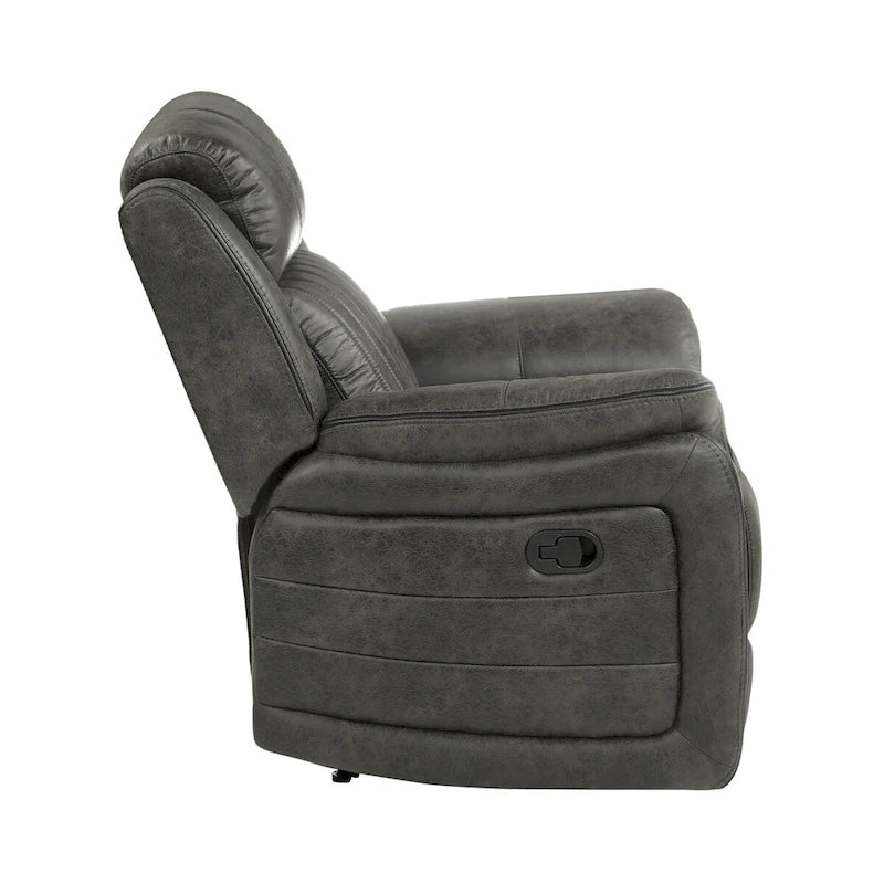 38 Inch Manual Recliner Chair, Tab Pull, Brownish Gray Microfiber