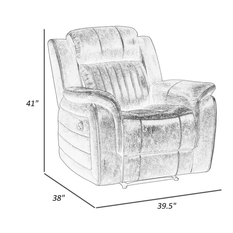 38 Inch Manual Recliner Chair, Tab Pull, Brownish Gray Microfiber