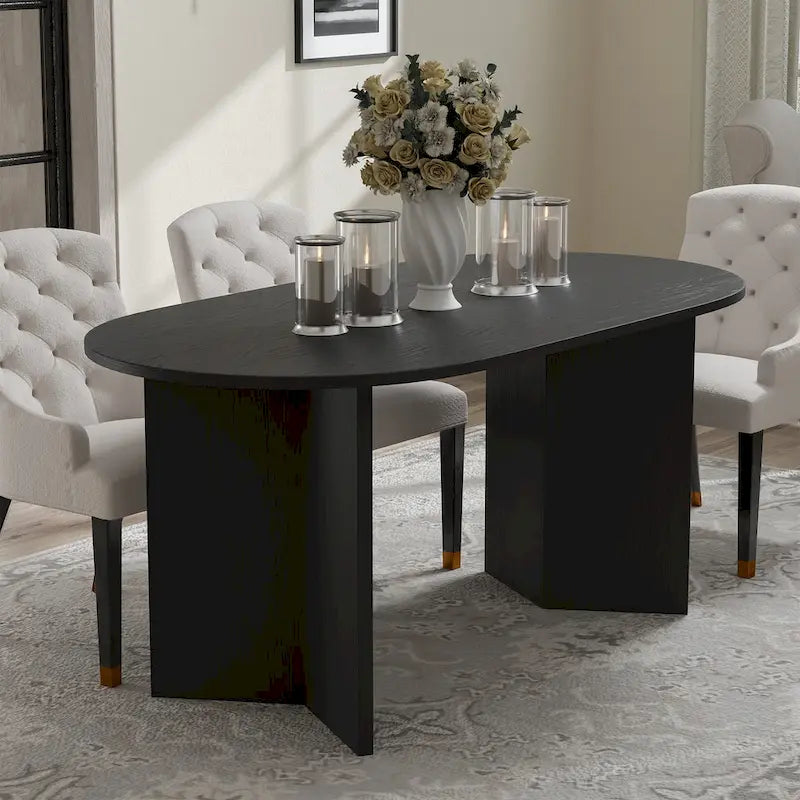 Modern Oak Wood Top 67 in. Double Pedestal Base Dining Table