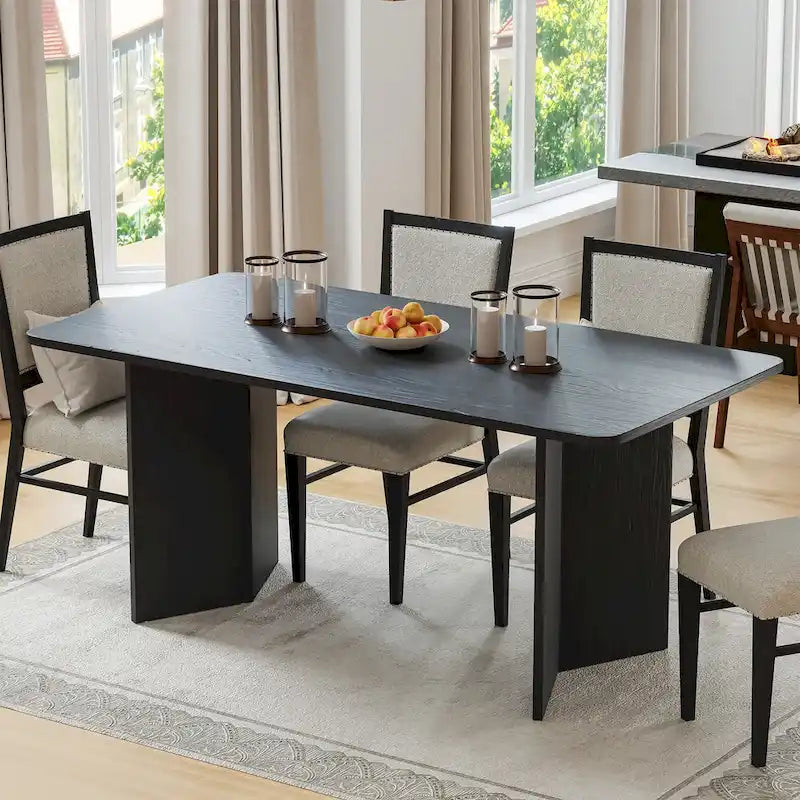Modern Oak Wood Top 67 in. Double Pedestal Base Dining Table