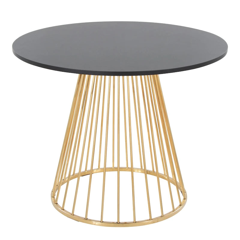 Round Dining Table with Cage Metal Base Contemporary Glam