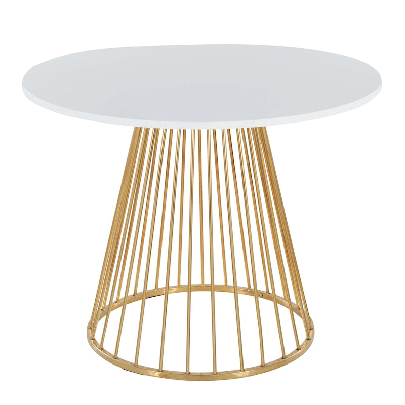 Round Dining Table with Cage Metal Base Contemporary Glam