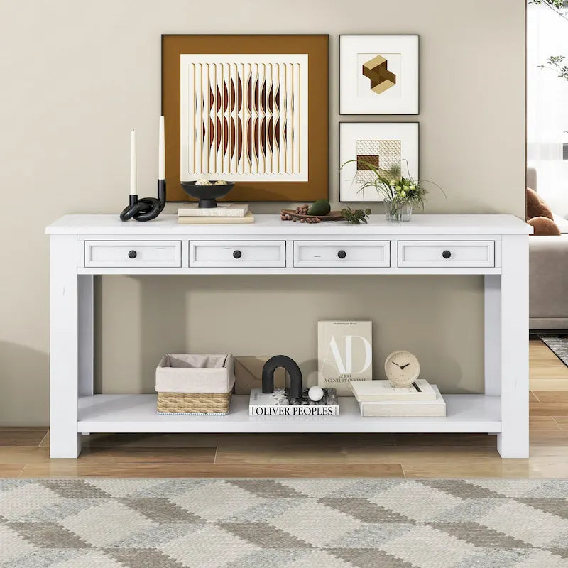 Console Table with Storage Drawers and Bottom Shelf