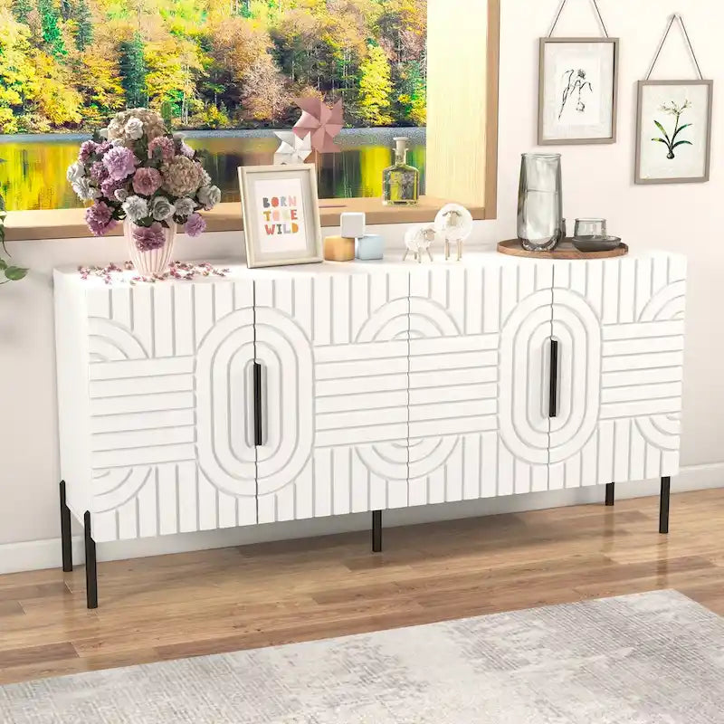 63 Inch White European Style Accent Buffet Sideboard Cabinet