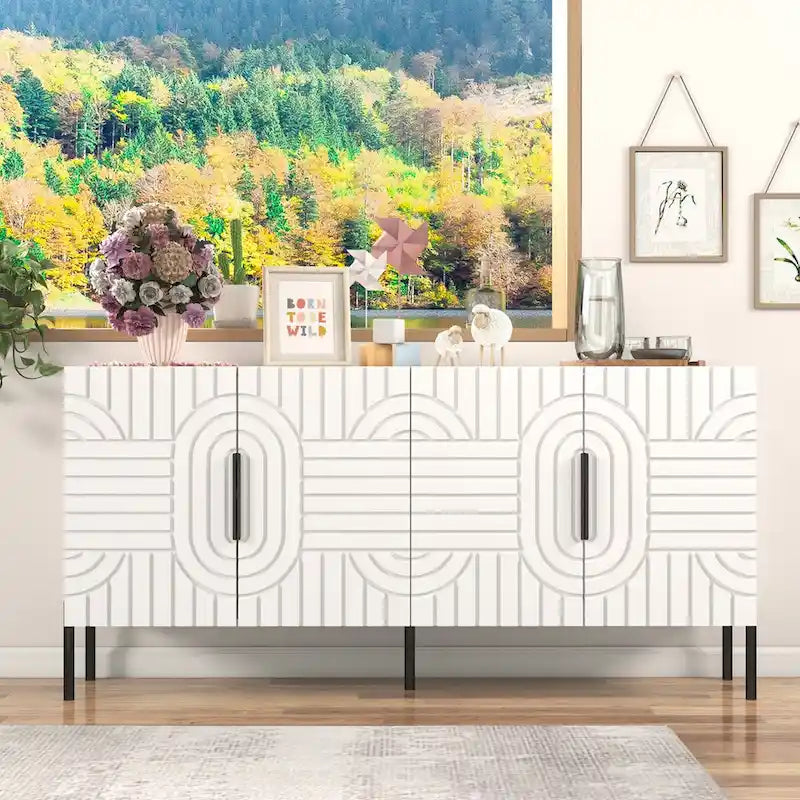 63 Inch White European Style Accent Buffet Sideboard Cabinet
