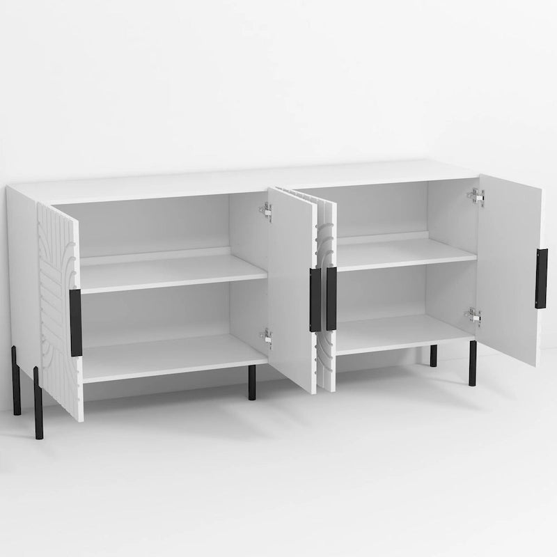 63 Inch White European Style Accent Buffet Sideboard Cabinet