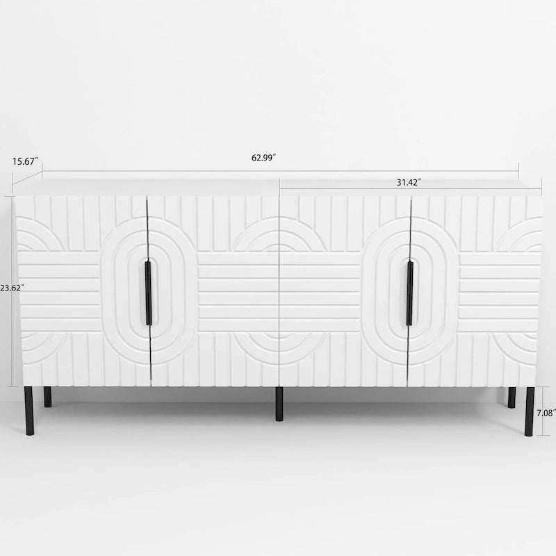 63 Inch White European Style Accent Buffet Sideboard Cabinet