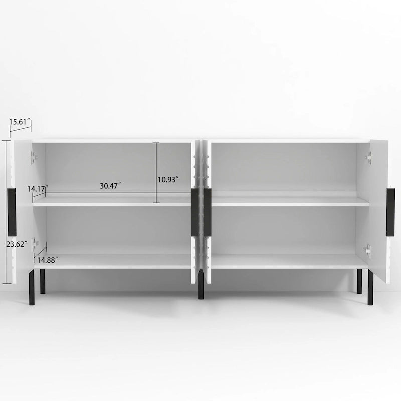 63 Inch White European Style Accent Buffet Sideboard Cabinet