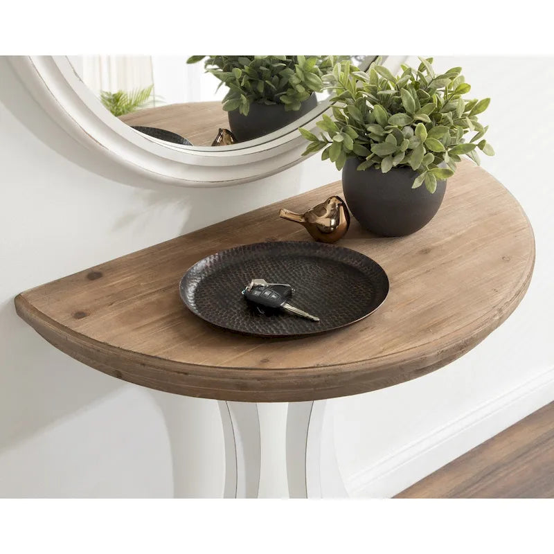 Rustic Wood Console Table Demilune 30x15x31 Inches