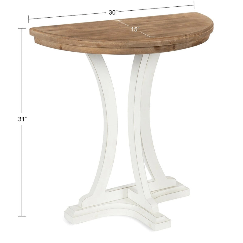 Rustic Wood Console Table Demilune 30x15x31 Inches