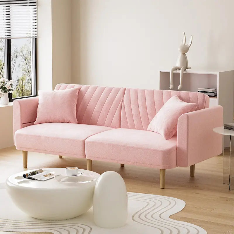 Upholstered Tufted Convertible Futon Sofa Bed with Foldable Armrest