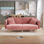 Upholstered Tufted Convertible Futon Sofa Bed with Foldable Armrest