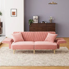 Upholstered Tufted Convertible Futon Sofa Bed with Foldable Armrest