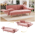 Upholstered Tufted Convertible Futon Sofa Bed with Foldable Armrest