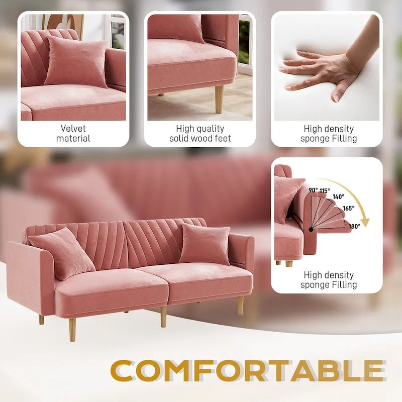 Upholstered Tufted Convertible Futon Sofa Bed with Foldable Armrest