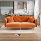 Upholstered Tufted Convertible Futon Sofa Bed with Foldable Armrest