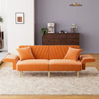 Upholstered Tufted Convertible Futon Sofa Bed with Foldable Armrest