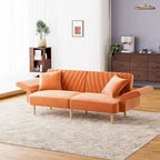 Upholstered Tufted Convertible Futon Sofa Bed with Foldable Armrest