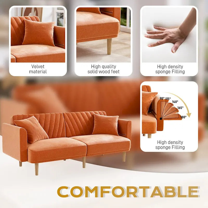 Upholstered Tufted Convertible Futon Sofa Bed with Foldable Armrest