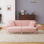 Upholstered Tufted Convertible Futon Sofa Bed with Foldable Armrest