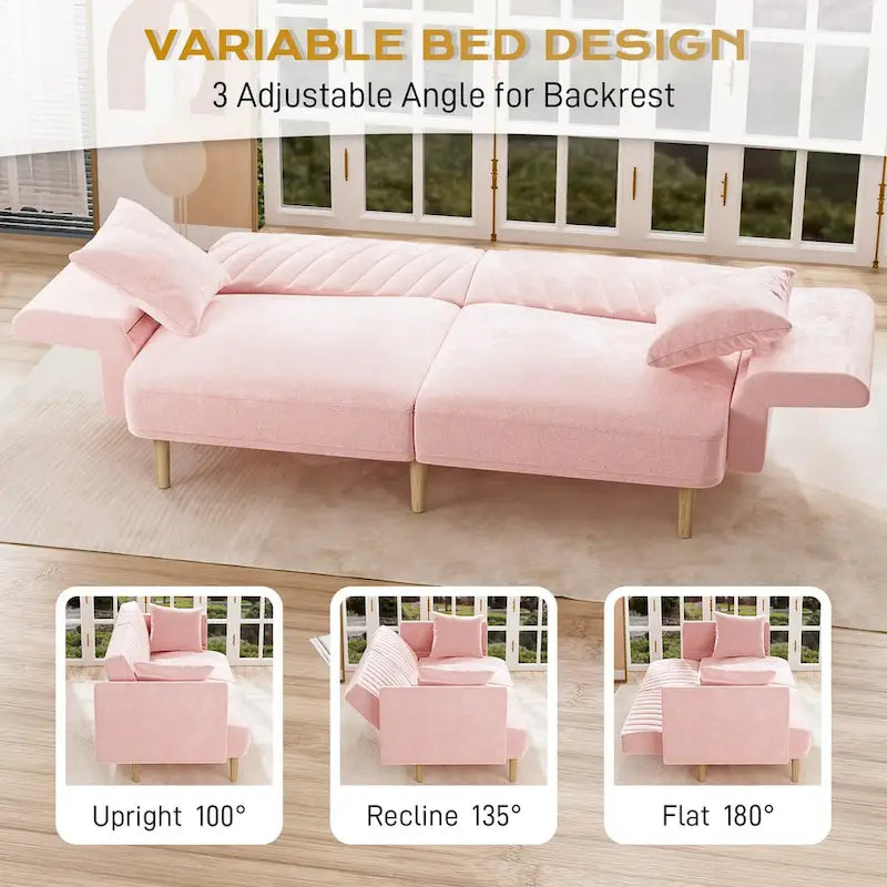 Upholstered Tufted Convertible Futon Sofa Bed with Foldable Armrest