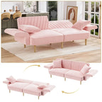 Upholstered Tufted Convertible Futon Sofa Bed with Foldable Armrest