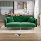 Upholstered Tufted Convertible Futon Sofa Bed with Foldable Armrest