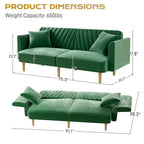 Upholstered Tufted Convertible Futon Sofa Bed with Foldable Armrest