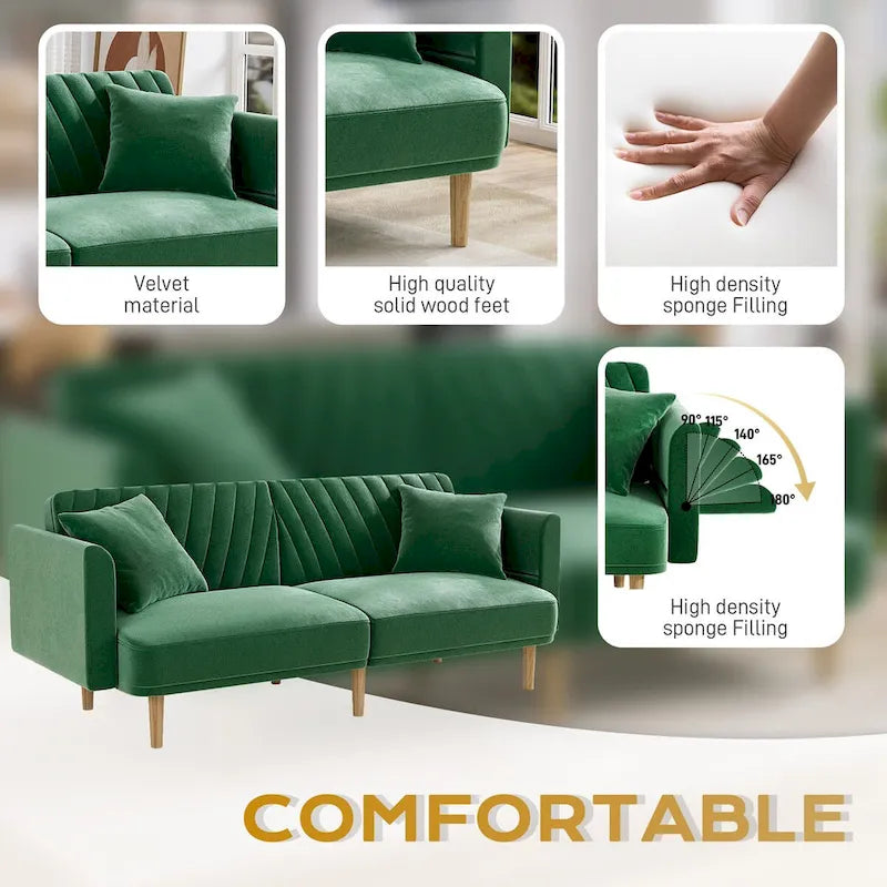 Upholstered Tufted Convertible Futon Sofa Bed with Foldable Armrest