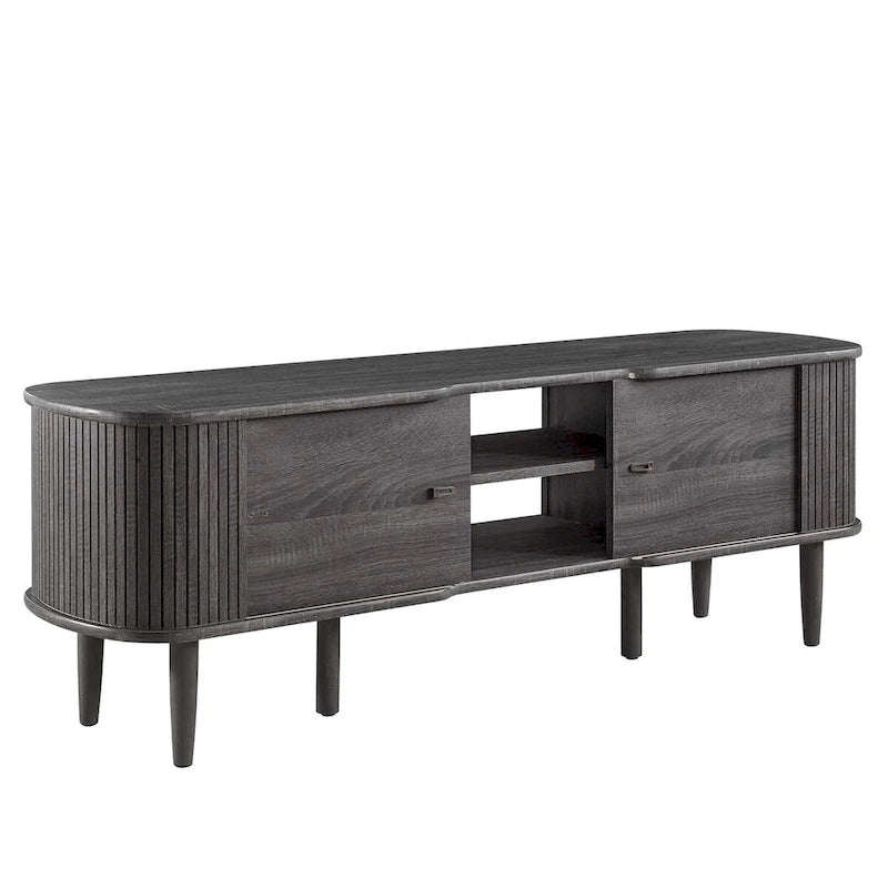 55 Inch Mid-Century TV Stand with Sliding Doors
