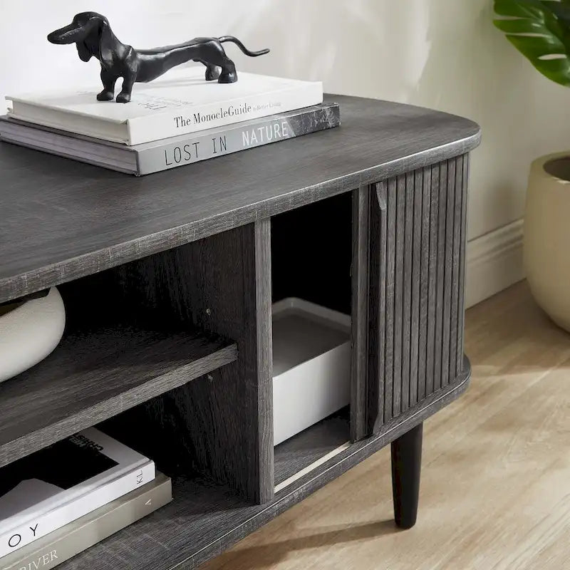 55 Inch Mid-Century TV Stand with Sliding Doors
