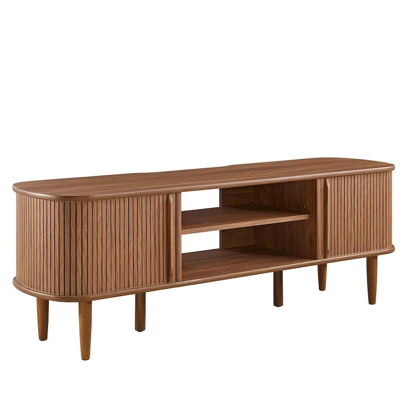 55 Inch Mid-Century TV Stand with Sliding Doors