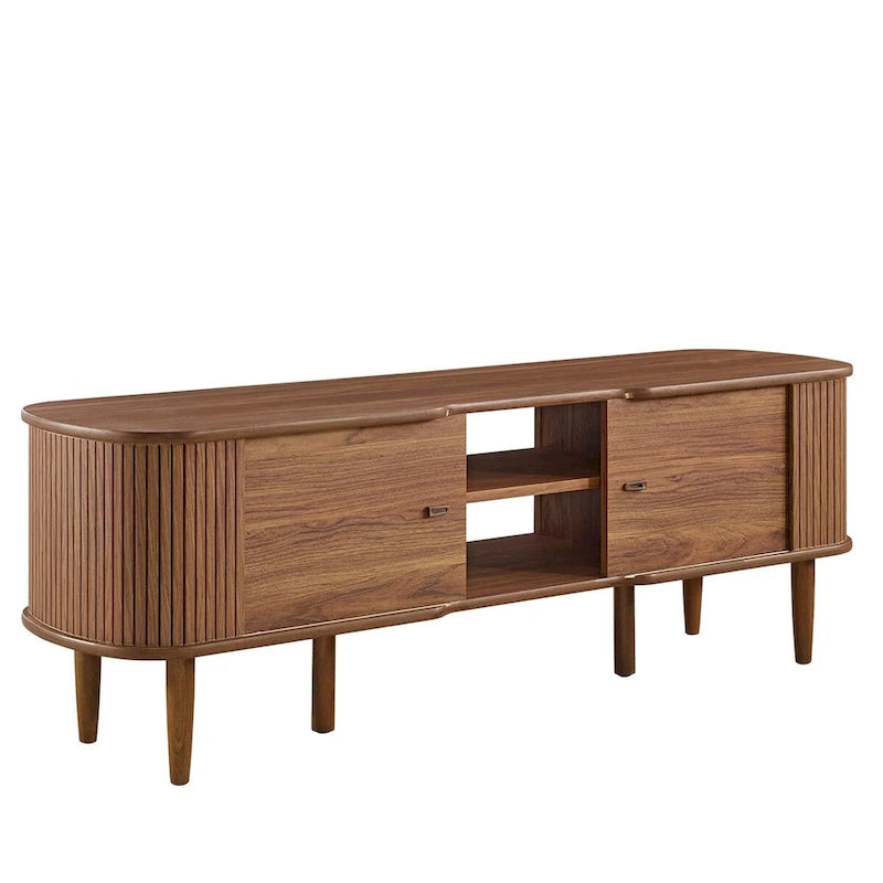55 Inch Mid-Century TV Stand with Sliding Doors