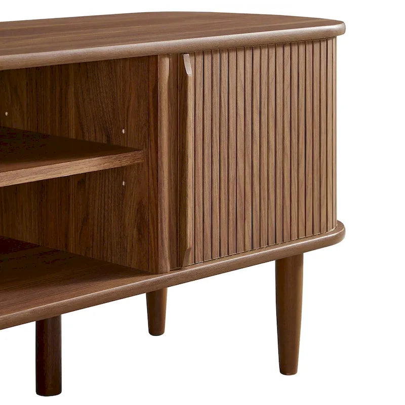 55 Inch Mid-Century TV Stand with Sliding Doors